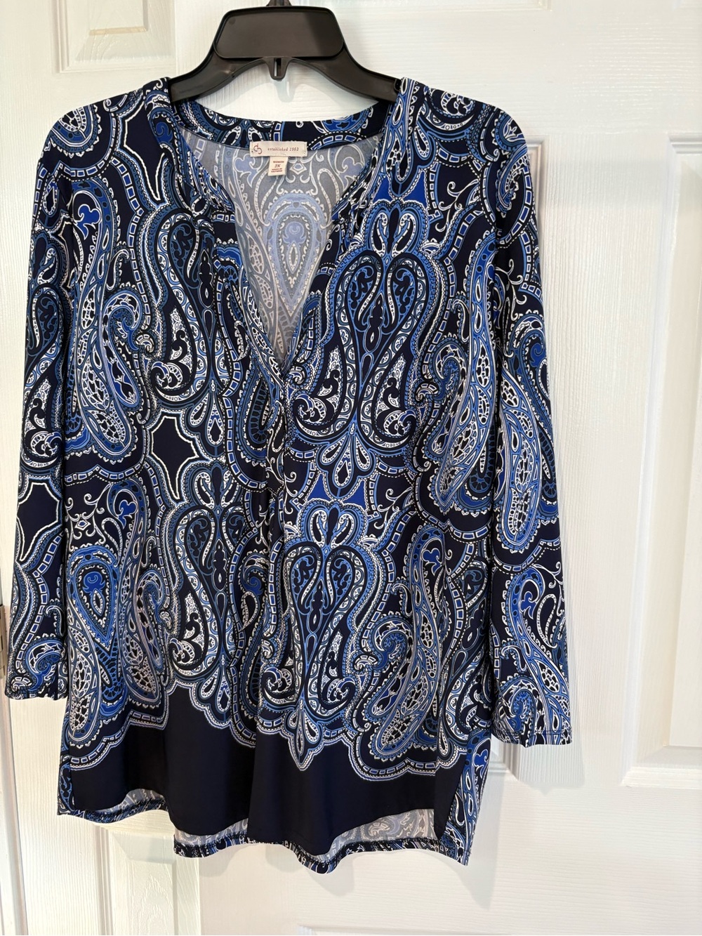 db established 1962 - Blue Paisley V-Neck Tunic